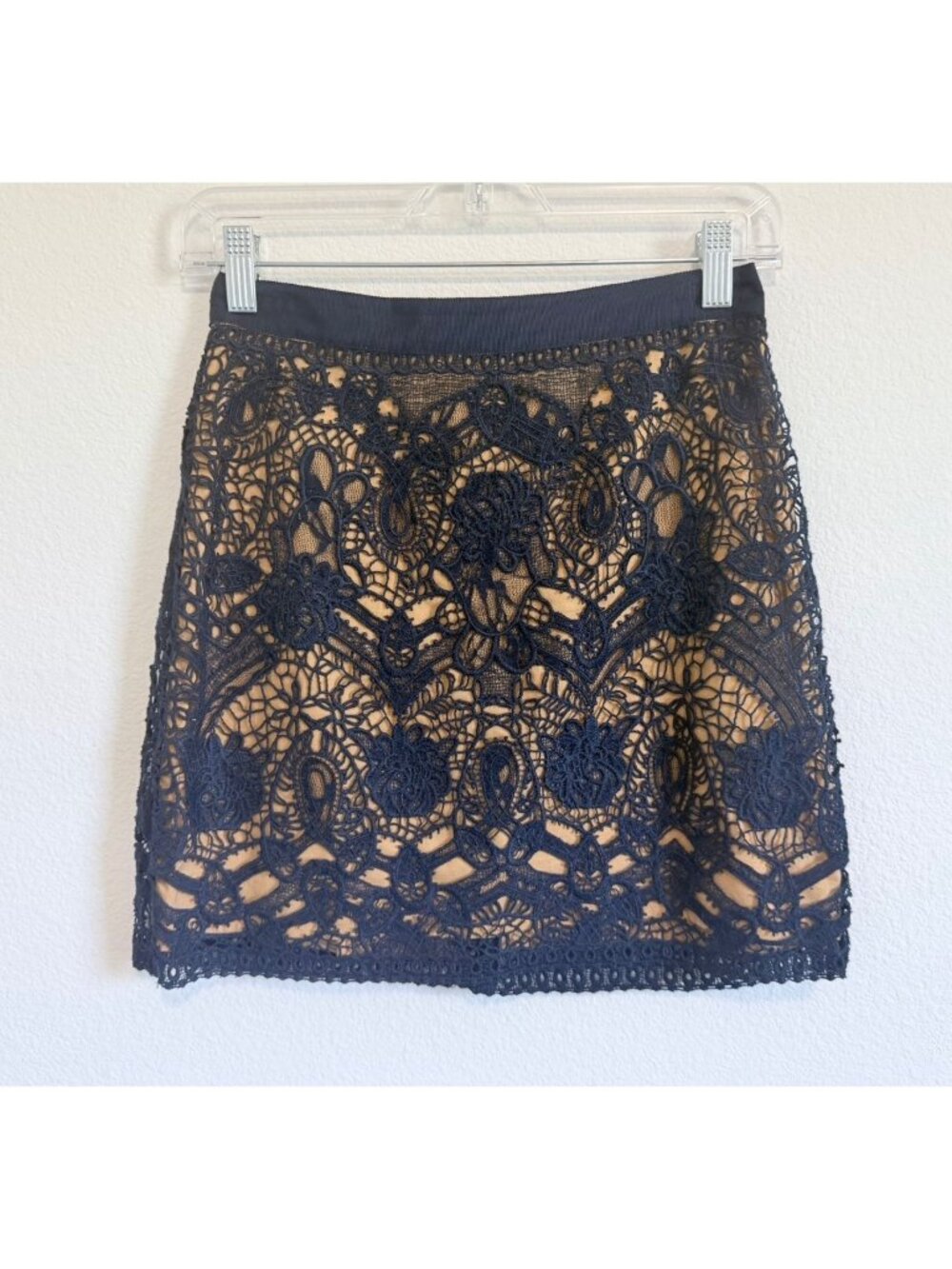 Club Monaco Blue/Beige Lace Layered Mini Skirt Women's Size 0 - Picture 1 of 7